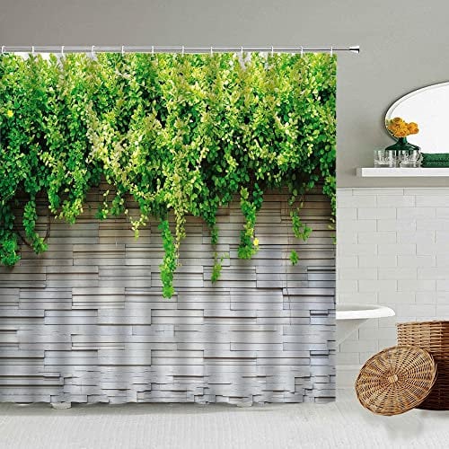 MMHJFANG Shower Curtain Garden Decoration Glamorous Flowers and Vine Outdoor Garden View Bathroom Curtain Waterproof Green (Style 17)