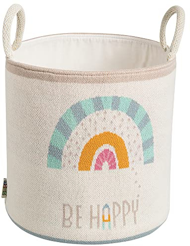 howa Spielzeugkorb Aufbewahrungskorb Kinderzimmer Ø 26 cm, H-28 cm 8906 | Spielzeugaufbewahrung Korb „be happy“, hochwertiger Strickkorb aus 100% Baumwolle
