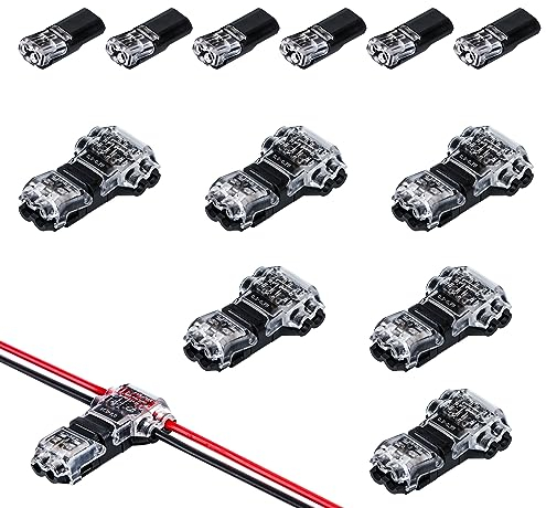 Connecteurs à Fil Basse Tension Connecteur Rapides de Câble en T/H 2 Broches pour fil Electrique 20-22 AWG pour Voiture Lumière Audio 12 Pièces