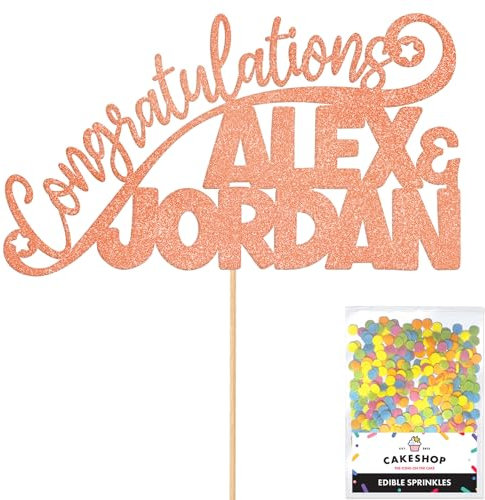 Personalised Congratulations Celebration Glitter Cake Topper - Rose Gold Any Name(s) Cake Decoration and Sprinkles - Any Occasion Party Decorations - Personalised Toppers for Cakes by Cakeshop