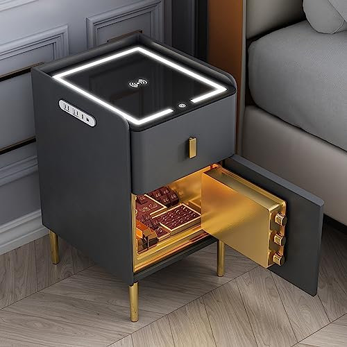 Multifunction Nightstand with Invisible Safe, Bedside Table with Wireless Charging Station, End Side Table with LED Lights and USB Charging, Smart End Table for Bedroom Living Room Office Use ( Color