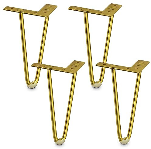Mavö 4 Stück Haarnadelbeine 20cm Möbelfüße Möbelbeine goldene Sofabeine Schrankbeine 200mm Gold Loka