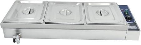 TAIMIKO Bain Marie Electric Food Warmer 1500W Commercial Stainless Steel Buffet Wet Well Sauce Drain Tap Gastronorm Container Catering Restaurants 30-85°C Temperature Control (3x 1/2GN Pan)