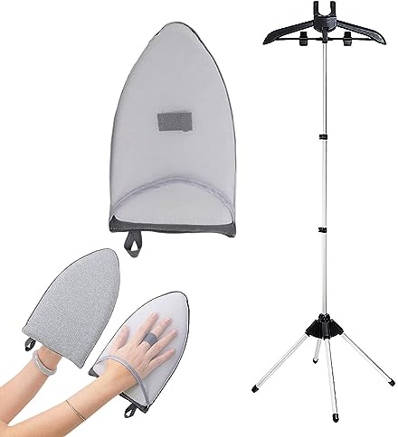 Garment Hanger For Steaming Clothes, Steamer Stand For Clothes, Clothes Steamer Stand, Standing Steam Rack for Clothes, Telescopic Garment Hanger for Steaming Clothes with Lroning Gloves, Black