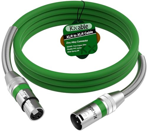 Kxable XLR to XLR Cable 8 Feet, Premium XLR Microphone Cable, Heavy Duty 22AWG OFC XLR Male to Female Cord, 3-Pin Shielded Mic Speaker Cable, Zinc Alloy Connectors, Metal Spring SR, Green