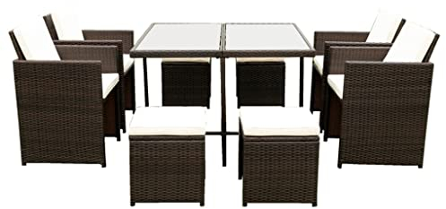 SilteD 9-teilige Terrassen-ESS-Sets für den Außenbereich, platzsparende Rattan-Stühle mit Glastisch, gepolsterte Terrassenmöbel-Sets.