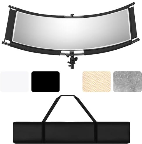 WELLMAKING Clamshell Light Reflector Diffuser with Carrying Bag, 39”×20”/100x50cm Photography Curved Lighting Reflector for Photo Studio Photography & Outdoor Lighting, Black/White/Gold/Silver Colors