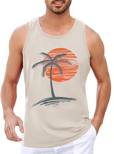 Runcati Printed Tank Top Herren Ärmelloses Sport Muskelshirt Fitness Gym Training Unterhemd Baumwolle Atmungsaktive Bodybuilding Shirt,Hellgrau,M