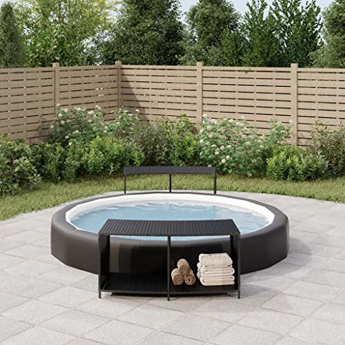 Festnight Borde para Bañera De Hidromasaje Madera Acacia y Ratán Sintético Gris, Yacuzzi Exterior Hinchable Piezas De Recambi, Borde para bañera De Hidromasaje SPA Negro