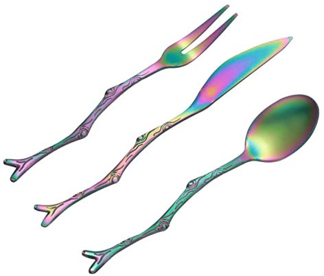 COLLBATH 1 3Stk Edelstahl Obstgabel Kaffeelöffel Dessertlöffel Teelöffel Besteck Küche kaffelöffel kaffeemaßlöffel Fruchtgabel Besteck aus Edelstahl Nachtisch Geschirr Steak Messer