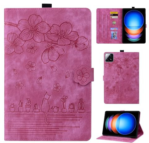 Rosbtib Custodia per Xiaomi Pad 6S Pro 12.4 2024, PU Pelle Flip Cover con Magnetica Slot per schede Cover Xiaomi Pad 6S Pro, Rosa rossa