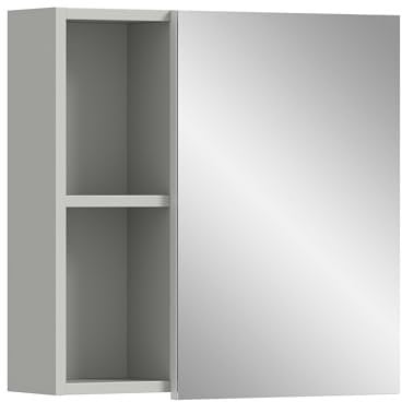 xonox.home Badezimmer Copa Spiegelschrank Badspiegelschrank Spiegelschränke fürs Bad Badspiegelschrank Front Spiegelfläche Korpus hellgrau Nb.,ca.55x55x17cm mit Ablage