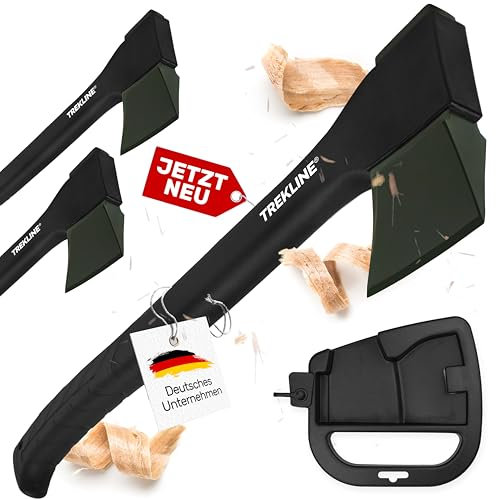 TREKLINE Spaltaxt, Spalthammer [ ErgoFiber™ - Glasfaserverstärkter Griff ] MilitaryCast, Inklusive Klingen-/Transportschutz, Antihaftbeschichtet, Hochwertige Stahl-Klinge [45cm; 0.9 kg]