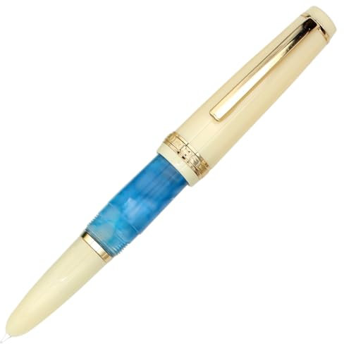 Gullor Mini Fountain Pen Gold Trim, Acrylic Pocket Pen, Light Blue, Hidden Extra Fine Nib (0.38 mm)