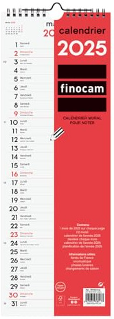 Finocam - Neutraler Wandkalender zum Schreiben 2025 1 Monat pro Seite Januar 2025 - Dezember 2025 (12 Monate) Französisch