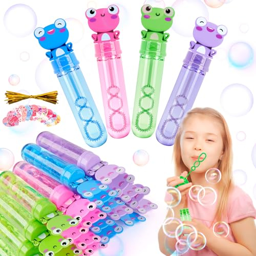 ilauke 24 Pompas de Jabón Rana,30ml Tubos de Burbujas de Colores para Niños con 24 Tarjetas y Correas,Mini Burbujas de Rana para Bodas,Cumpleaños,Oficina de Registro,Despedida de Soltero,Fiesta
