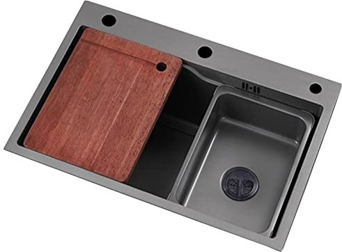 Fregadero de Cocina de Fregadero Gran Maceta Manual de Verduras de una Sola Ranura Gris Oscuro 304 Nano Fregadero de Acero Inoxidable Integrado o Montado en la Base, ZYDKDA, Gris,