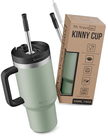 My Vesperbox Kinny Cup – Thermobecher - Trinkflasche mit Strohhalm 500, 950,1200ml – Kaffeebecher To Go – Thermosflasche Edelstahl BPA & Melamin Frei