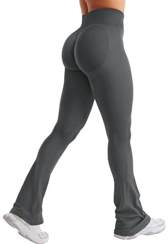 ZAAYO Flared Invisible Scrunch Leggings Damen Schlaghose Damen Push Up Sport Leggings Hohe Taille Bootcut Gym Yoga Workout Leggings Asphaltasche M