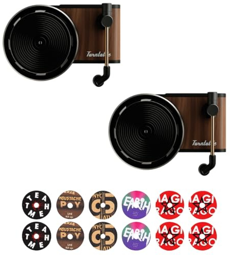 Pack 2 Ambientador coche tocadiscos con forma de vinilo retro, ambientador coche para rejilla de aire con 12 discos de aromas para vehículo, accesorios coche tocadiscos con difusores esenciales