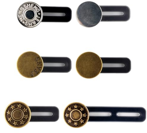 6 Stück Jeansknopf-Verlängerungen - Flexible Taillenweite für alle | Schafft in Sekunden Platz im Bund, verstecktes Haken-Ösen-Design, ganztägig tragbar