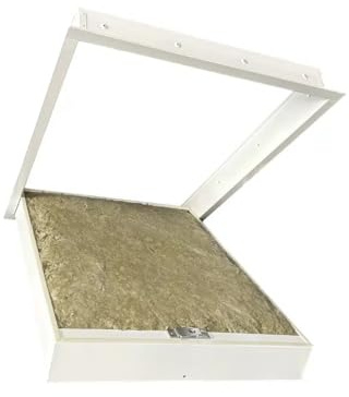 Insulated Fire Rated Loft Hatch with U-Value of 0.35 W/m2K. Metal Lightweight Hinged Loft Access Door, Drop Down Attic Opening Panel with Tee Key Included (White, 535x635mm)