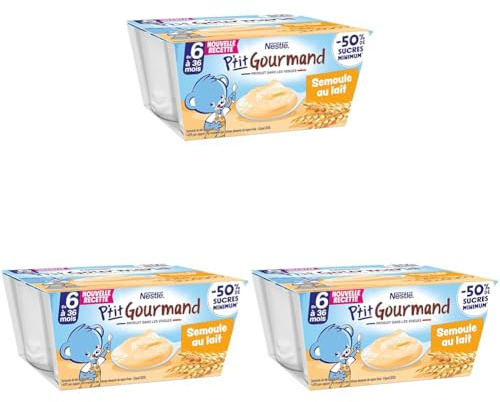 Nestlé Bébé P'tit Gourmand Semoule au Lait - Laitage - 4 x 100g - Dès 6 mois (Lot de 3)