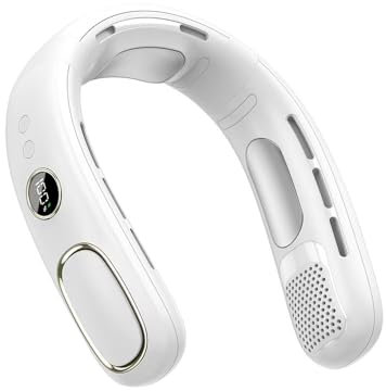 Generico Ventilatore da Collo Portatile, Ricaricabile USB, 5 Velocità Regolabili, Display Digitale Chiaro, Ventilazione Potente, per Ufficio/Esterno/Campeggio/Viaggi/Sport
