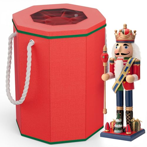 VERONLY Aufbewahrungsbox Nussknacker, Achteckige Figurinen-Sammlerbox mit Klardeckel & Griffen, Weihnachtsdeko-Aufbewahrung für 9-16 Weihnachtsfiguren und Soldatenpuppen-Kollektion