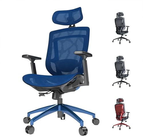 GT OMEGA Master Ergonomic Chair Blue Mesh - with Adjustable Headrest & 135-Degree Recline, Has Integrated Lumbar Support, 3D Armrests
