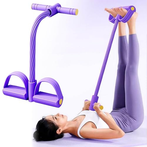 21 Fitness Resistance Bands-10-tube Pedal Ankle Puller, Sit-Up-Beinstreckseil Trainingsgürtel mit Griff, Sit-Up-Trainingsgerät für Frauen (Purple)
