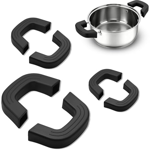 3 Paia Manici in Silicone per Pentole - Presine da Cucina in Silicone Resistente al Calore - Maniglie in Silicone per Cucina per Wok, Ghisa e Padelle (Nero)
