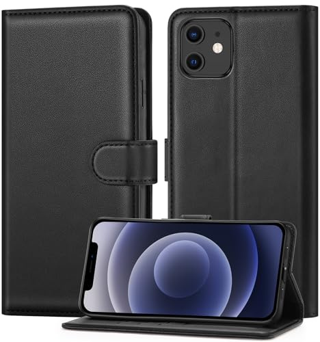 ivencase for iPhone 12/iPhone 12 Pro Case - Black | [RFID Blocking] PU Leather Flip Wallet Case with Stand Card Slots Magnetic Case for iPhone 12/12 Pro