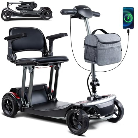 Seniorenmobil 4 Rad, 20kg Leichtbau Aluminium 30km Reichweite Elektromobil | für Auto/Flugzeug/Bahn, USB Port 135kg Tragkraft, Mobility Scooter Klappbar für Senioren und Erwachsener