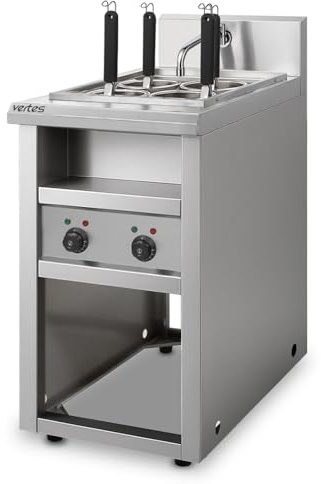 VERTES Cuocipasta con stand Professionale in Acciaio Inox, Elettrico, 2x 1700W, 2 Vasche di Cottura Separate da 8 Litri ciascuna, 4 Cestelli per la Pasta, 2x Rubinetto di Scarico