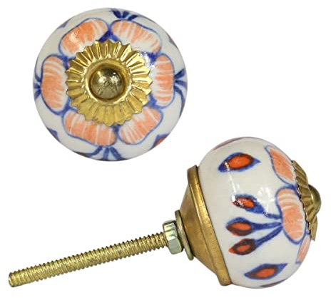 Möbelgriff Porzellanknopf mit Blumen Muster ähnlich Strohblumenmuster Keramikknauf Porzellan Keramik Knauf Knopf Messing viele Modelle, Modell:B04