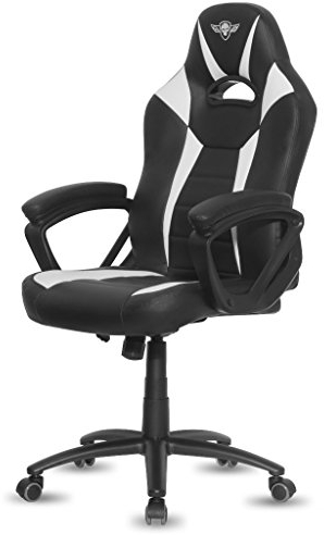 Spirit Of Gamer - Siège Fighter Series Gamer Design – Fauteuil Gaming Similicuir Blanc pour Bureau -Dossier Ergonomique - Accoudoirs Confortables Intégrés à la Chaise - Assise Réglable en Hauteur