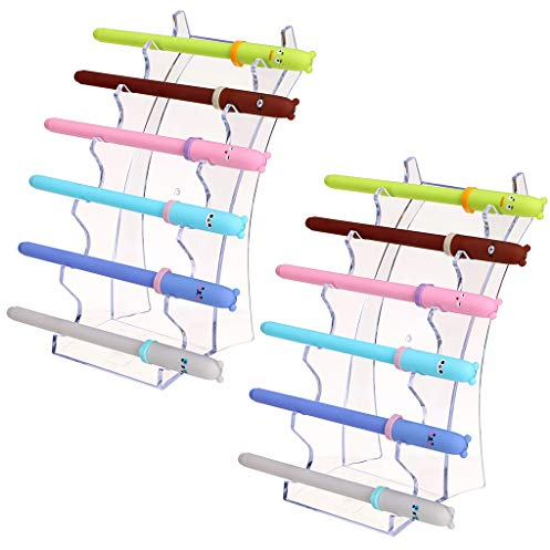 BTSKY 2 Pack Acrylic 6 Slots Pen Display Stand - Transparent Pen Holder Makeup Brush Rack Organizer E-cigarette Holder, Organizer Frame Holder For Home Office or Store Usage