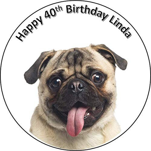 7.5 inch circle round pug dog cake topper printed edible icing personalised