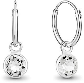 Orecchini Cerchio Argento 925 con Cristallo - Orecchini Pendenti Argento 925 - Orecchini con Brillantino - Orecchini Donna Brillante