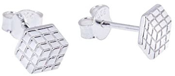 Flache 3D-Würfel-Ohrstecker aus Sterlingsilber