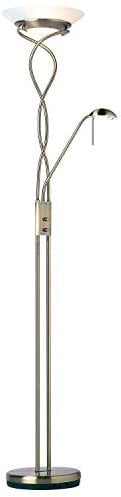 Mother & Child Dual Floor Lamp & Adjustable Flexible Gooseneck Reading Light – Antique Brass & Opal Glass –Twin Dimmer Switch Task Light Bulb– 6 Feet Tall Free Standing Living Room Lounge Lighting Kit