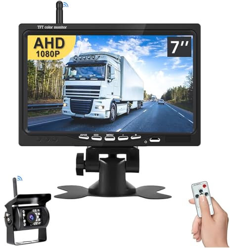 Telecamera Retromarcia Wireless con 7 Pollici Monitor LCD, 12 V-24 V Digitale Assistenza al Parcheggio Impermeabile IP67 Senza Fili Telecamera di Backup Kit Visione Notturna