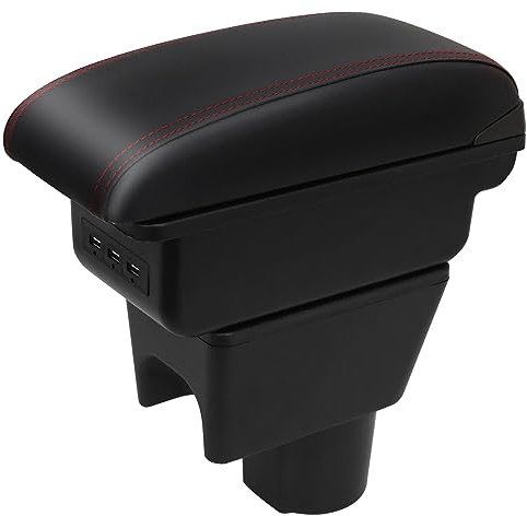 YJYWZH Pour Renault Duster I Accoudoirs 2010-2015 Voiture Boîte de Rangement de La Console Centrale Interieure Double Couche avec 3 ports de charge USB (Noir avec rouge)