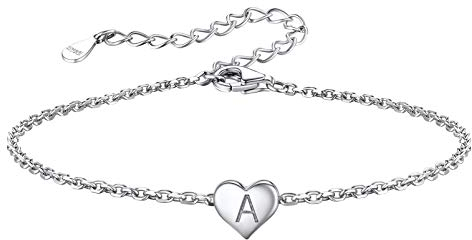 Silvora Buchstaben Armband Damen S925 Silber mit Initial A Anhänger, Herz Anhänger Armkette Silber Armbänder Buchstaben Frauen mit 16cm+5cm Alphabets Initialen Kettenanhänger für Mädchen
