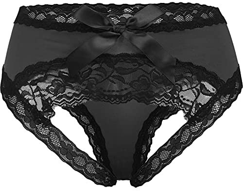Adove - Mutandine sexy in pizzo con fiocco, mutandine da donna - nero - XX-Large