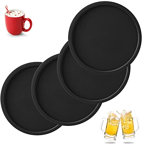 Dacitiery Set of 4 Drink Coasters,Silicone Coasters Non-Slip Cup Mats,Suitable for Cold Drinks, Hot Drinks, Coffee Cups And Other Beverage Coasters(Black)