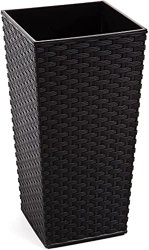 Gordanluk Tall planter rattan plant pot Designed Flowerpot with plant riser extra large plant pots indoor plant pots outdoor flower pot (Black, 35 x 68 cm)
