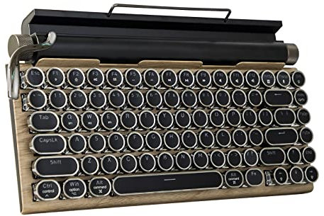 Adventurers Typewriter-Style Retro Mechanical Keyboard LED Backlight 83 Keys Bluetooth 5.0 Blue Axis Wood Color Panel Compatible with iOS/Android/Windows/Vista/Linux/Mac Office/Gaming, 12.8x6.6x1.6in