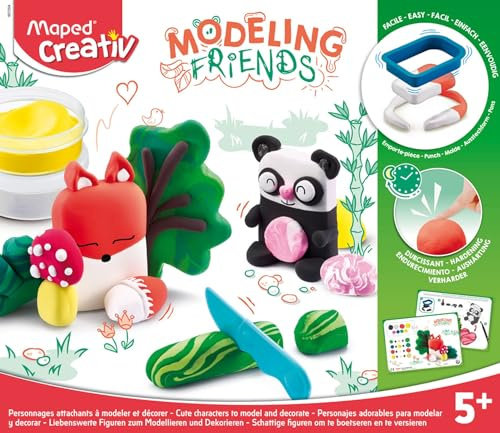 Maped CREATIV - Modellier-Set mit lufthärtender Modelliermasse MODELING FRIENDS - Cute: Fuchs & Panda, Mehrfarbig